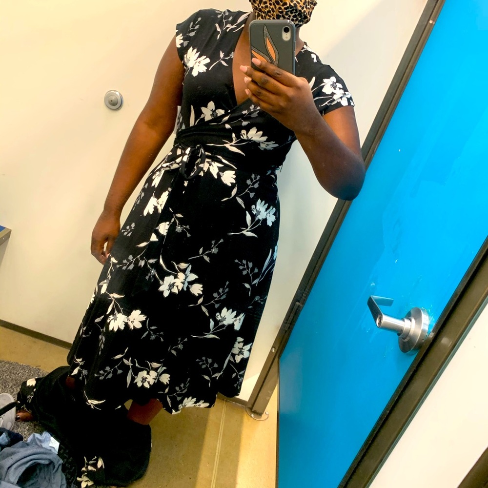 Black Floral Wrap Dress